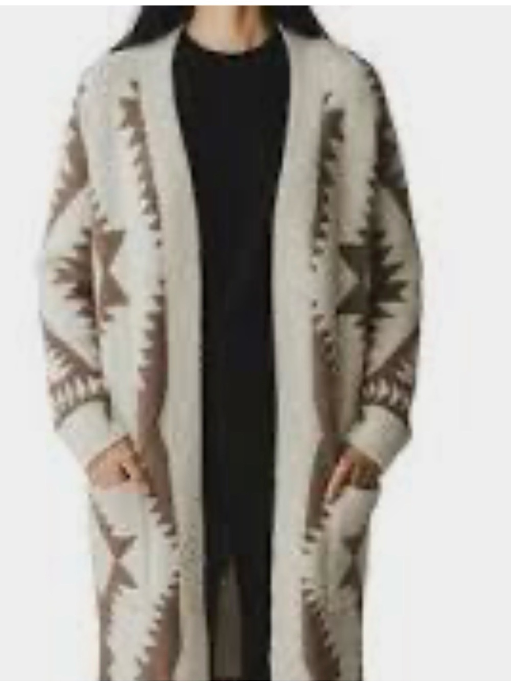 Jessica Simpson Cream and Taupe Geometric Open-Front Cardigan